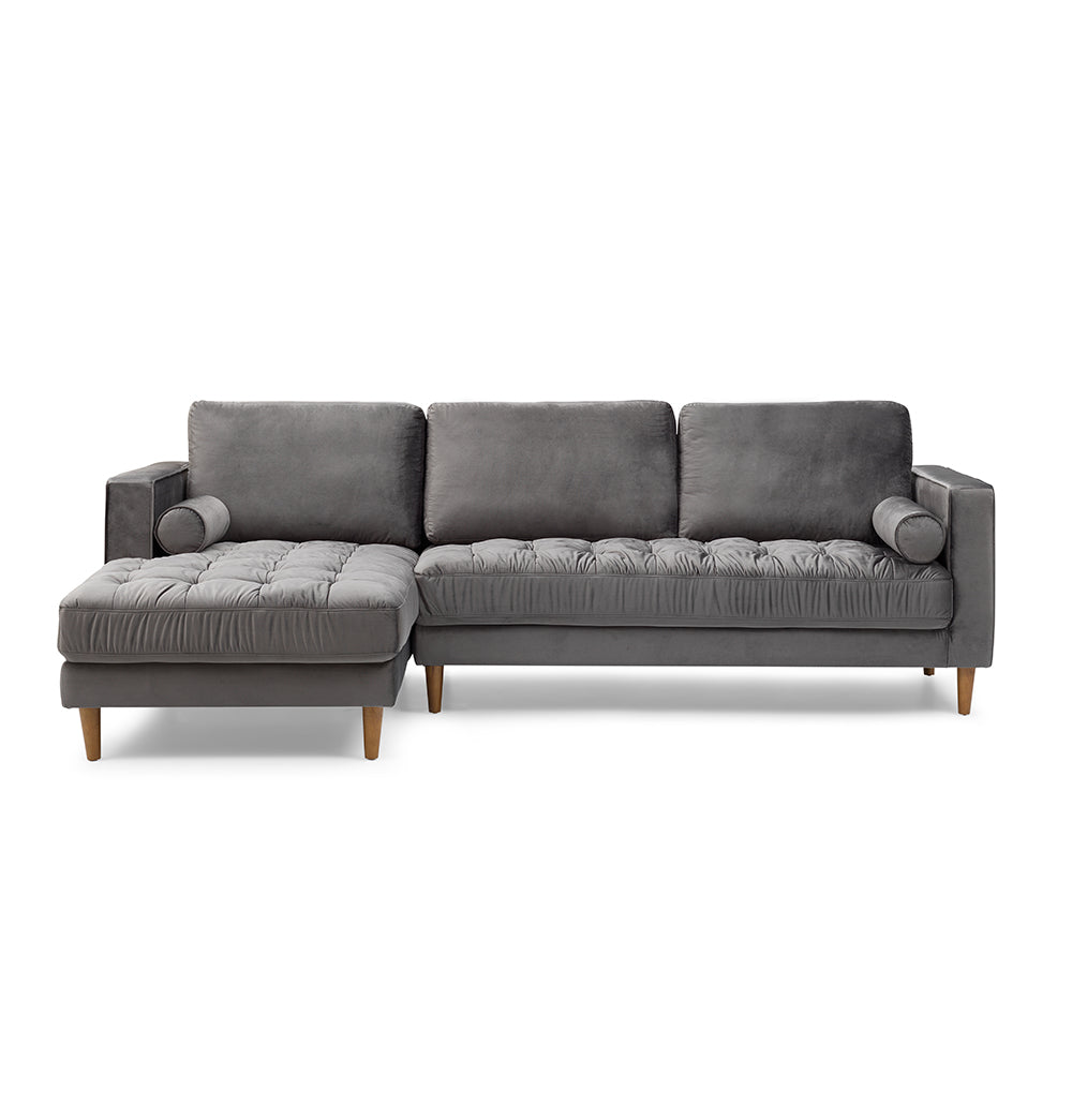 Bente Tufted Velvet Sectional Sofa - Grey