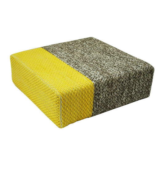 Ira - Handmade Wool Braided Square Pouf | Natural/Vibrant Yellow | 90x90x30cm