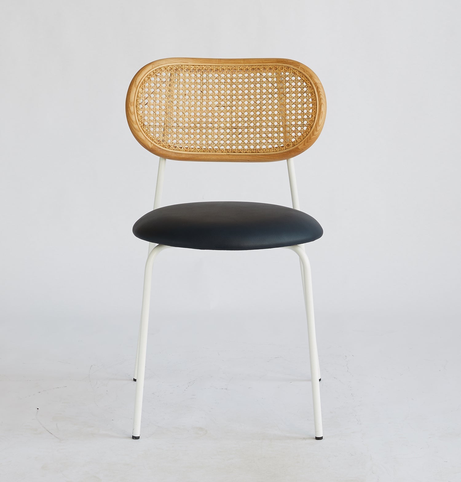 Rose Dining Chair - Rattan / White / Black Leather